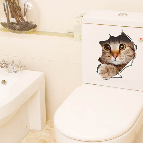 Waterproof Vinyl Cute Cat Wall Art Stickers for Toilet or Bathroom