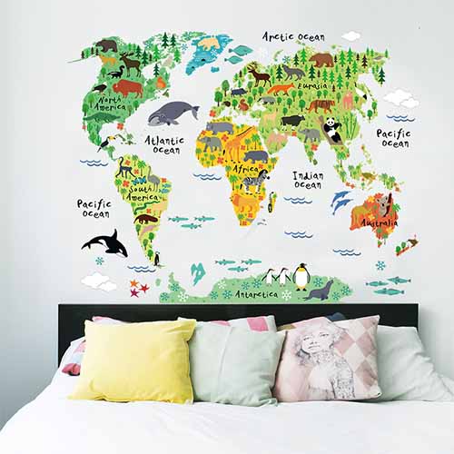 Large yet Removable World Map Wall Art Decals for Living Room
