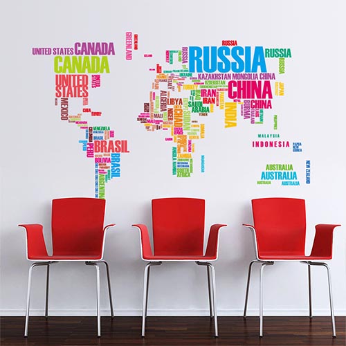 Colorful World Map Wall Art Decor Stickers for Living Room