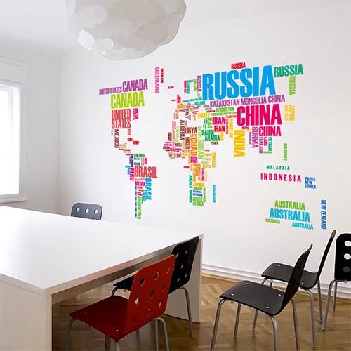 Colorful World Map Wall Art Decor Stickers for Living Room